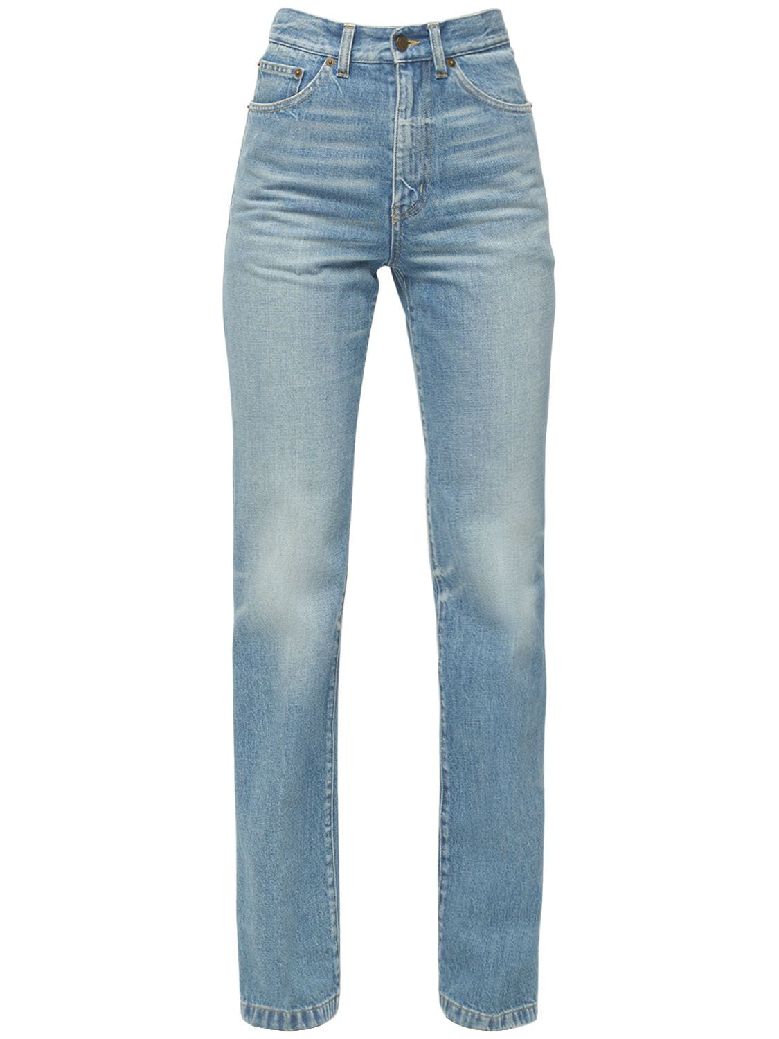 Jeans Vita Alta In Denim Di Cotone - SAINT LAURENT - Modalova