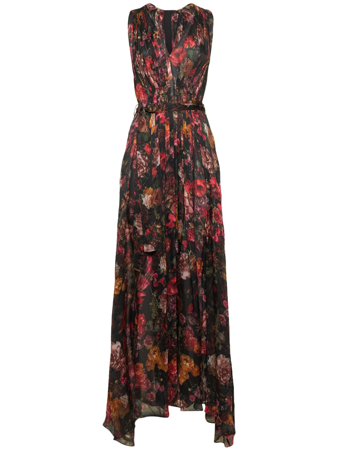 Pleated Printed Silk Chiffon Long Dress - ADAM LIPPES - Modalova