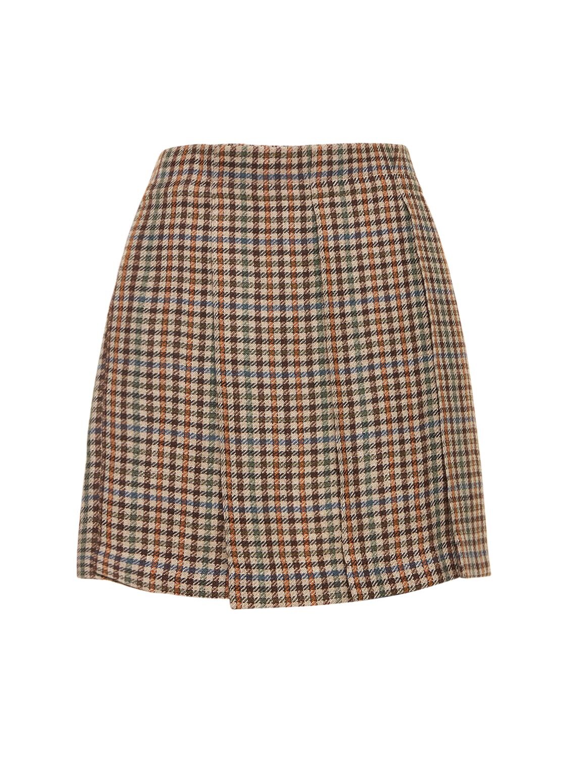 Pleated Linen & Silk Checked Mini Skirt - BRUNELLO CUCINELLI - Modalova