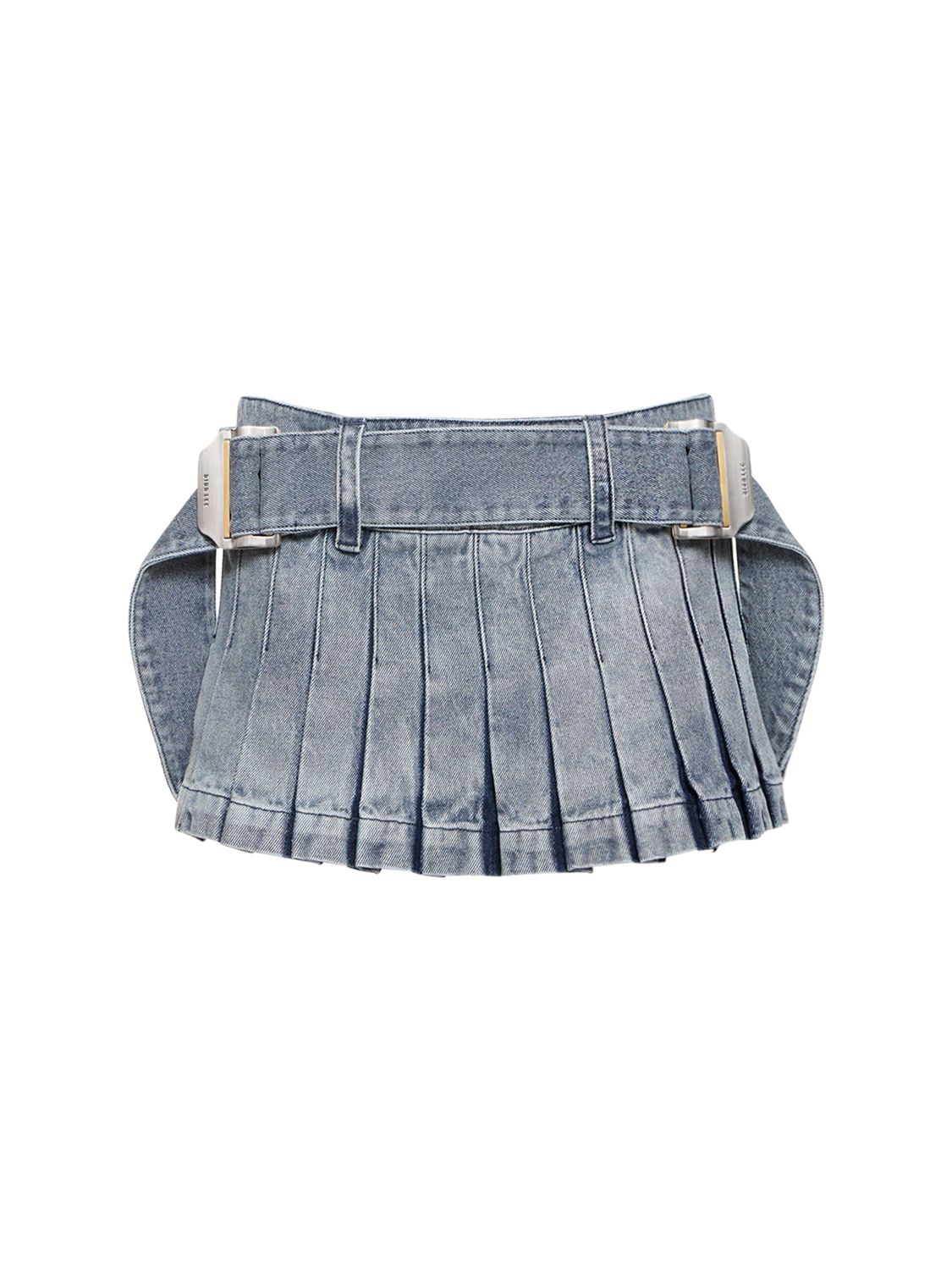 Pleated Denim Mini Skirt W/ Belt - DION LEE - Modalova