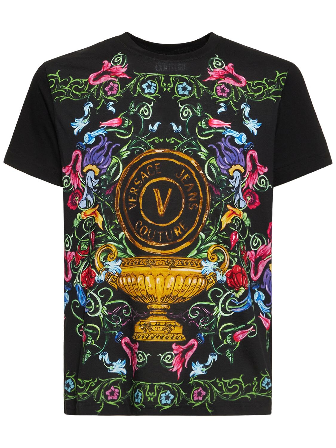 T-shirt In Jersey Di Cotone Con Stampa - VERSACE JEANS COUTURE - Modalova