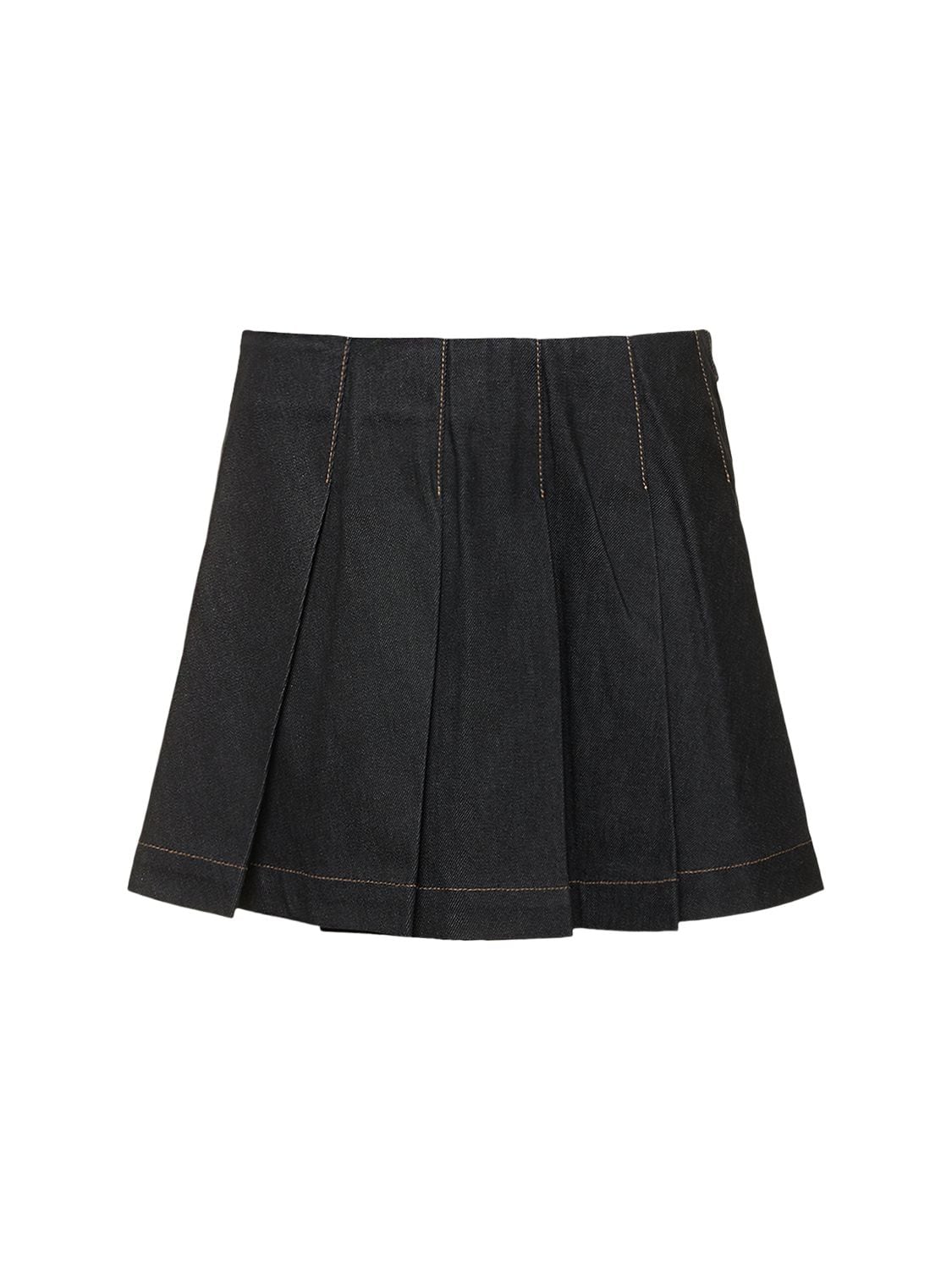 Pleated Raw Denim Mini Skirt - REMAIN - Modalova