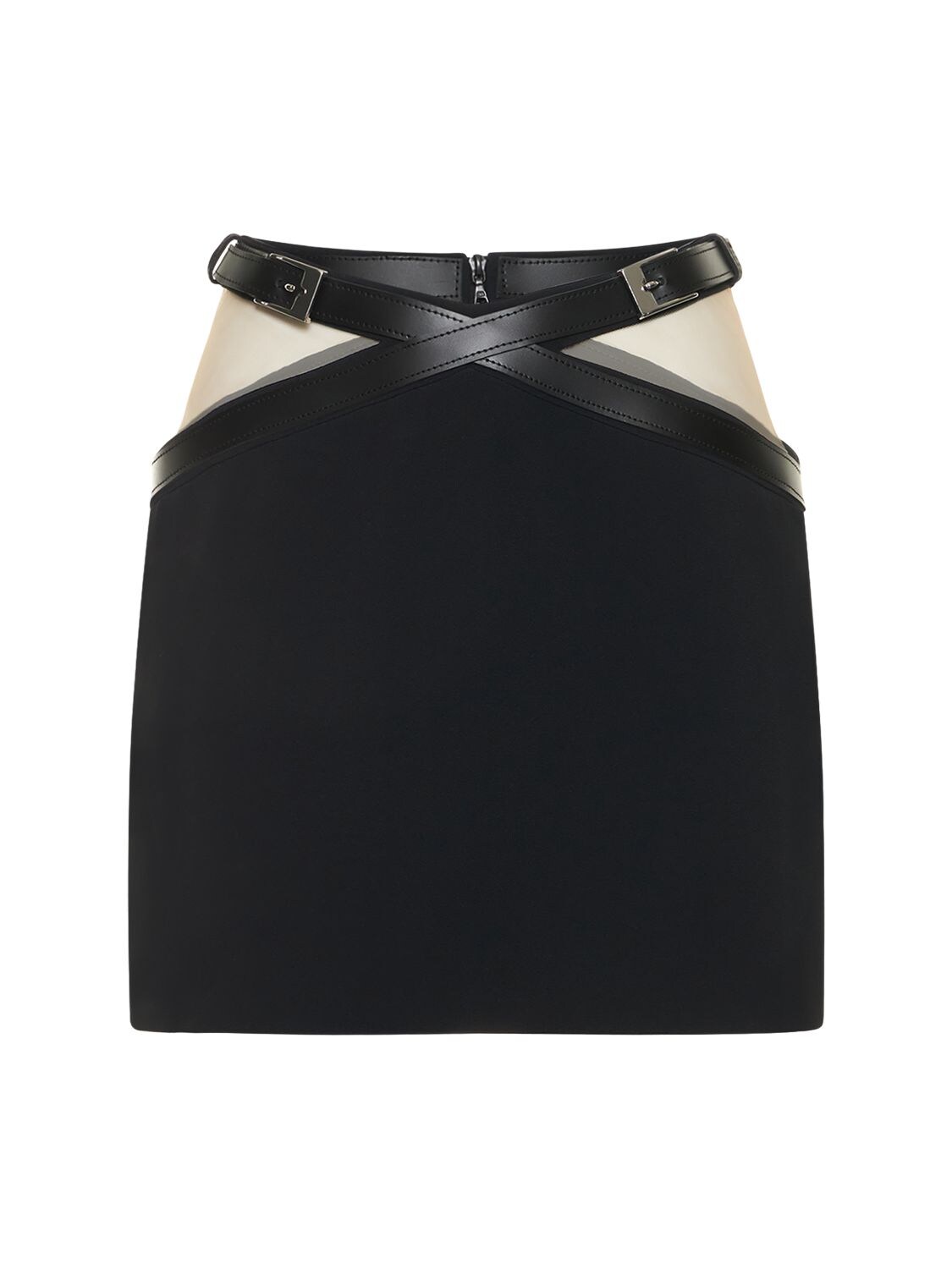Cady & Leather Cross Mini Skirt - DAVID KOMA - Modalova