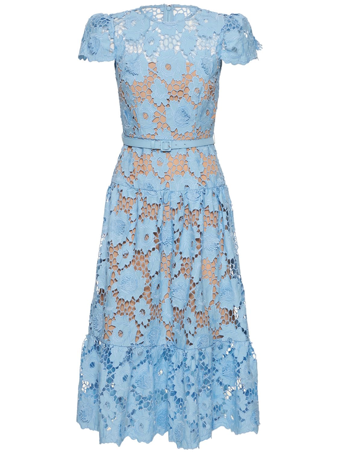 Blue 3d Cotton Lace Midi Dress - SELF-PORTRAIT - Modalova