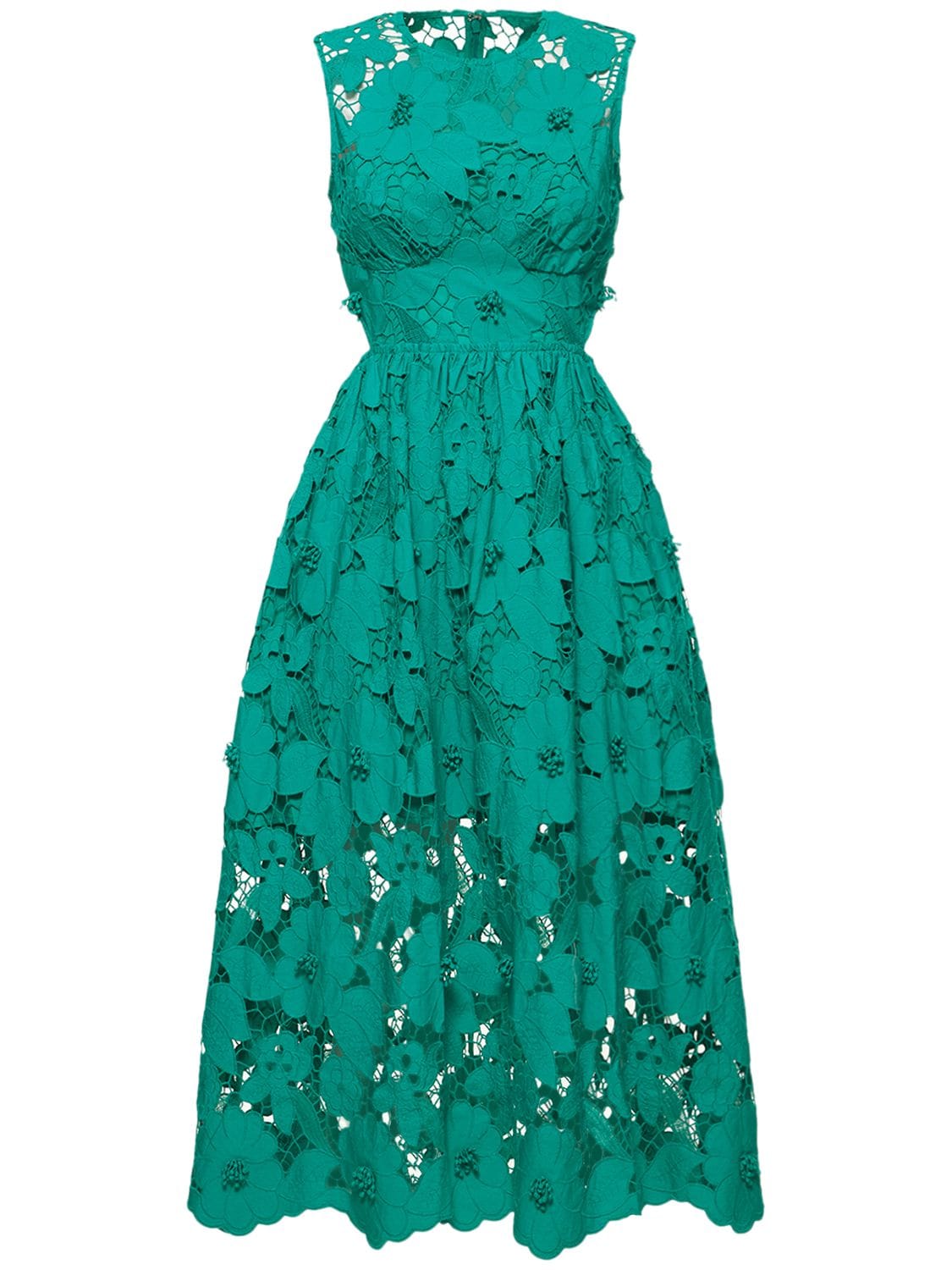 Green 3d Cotton Lace Midi Dress - SELF-PORTRAIT - Modalova