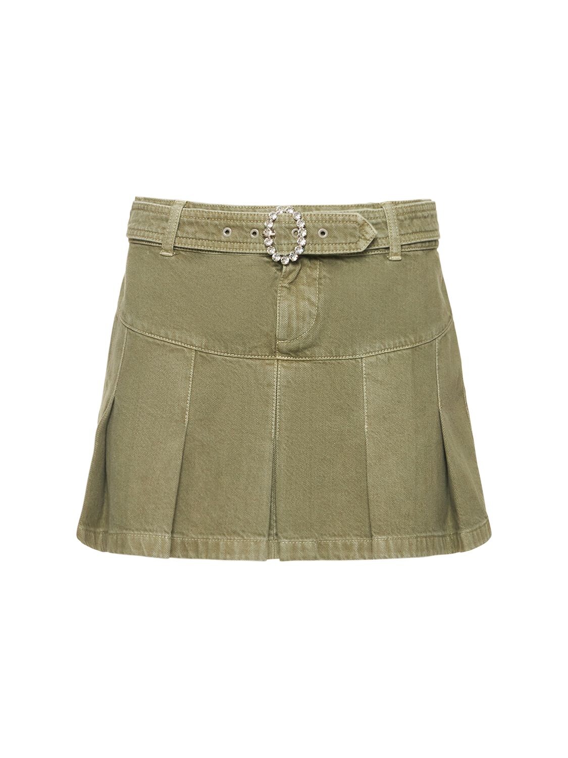 Pleated Denim Mini Skirt W/ Buckle - ALESSANDRA RICH - Modalova