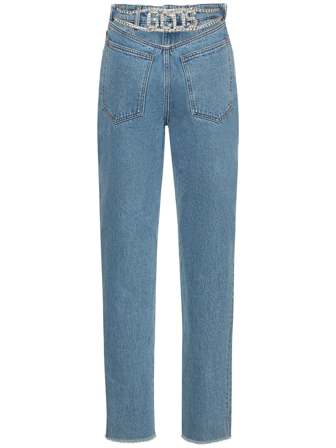 Embellished Choker Cotton Denim Jeans - GCDS - Modalova