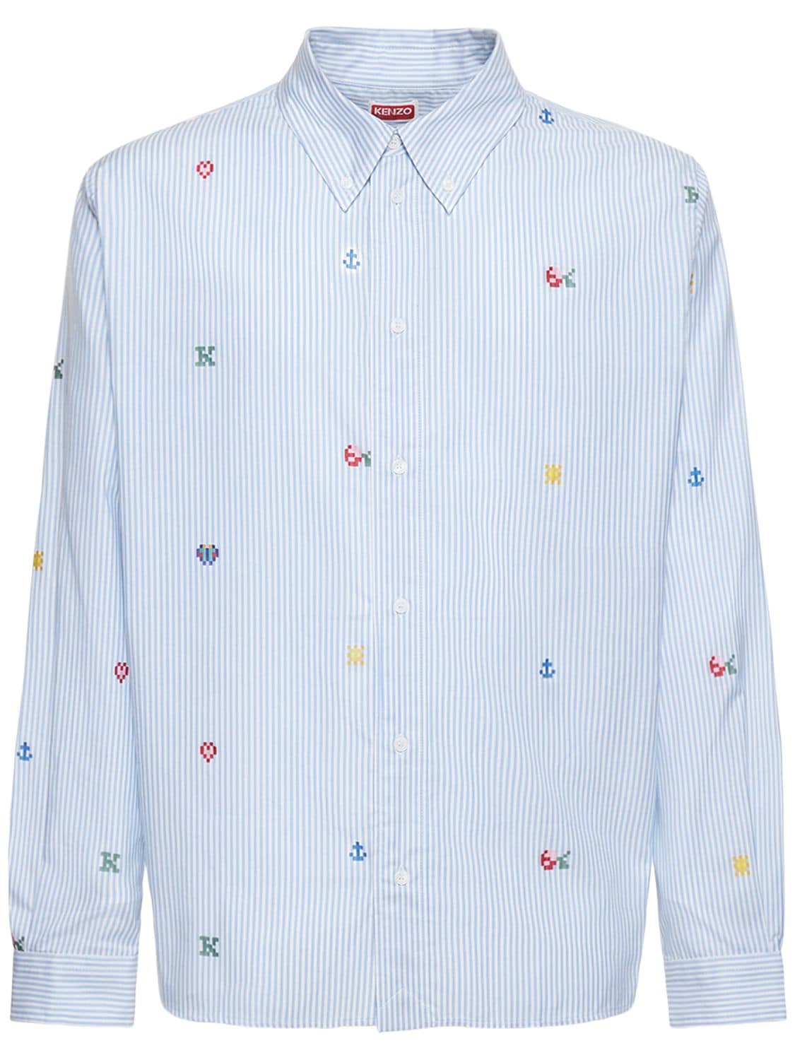 Pixel Printed Cotton Oxford Shirt - KENZO PARIS - Modalova