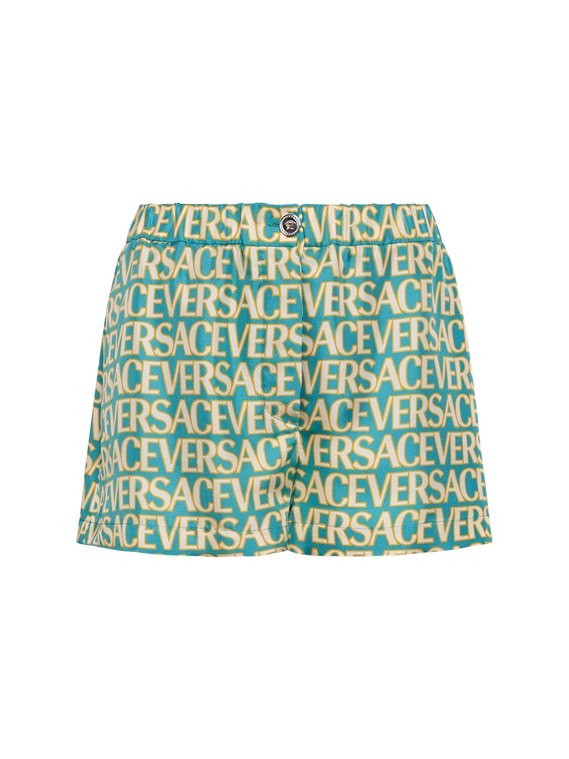 Shorts In Twill Di Seta Con Logo - VERSACE - Modalova