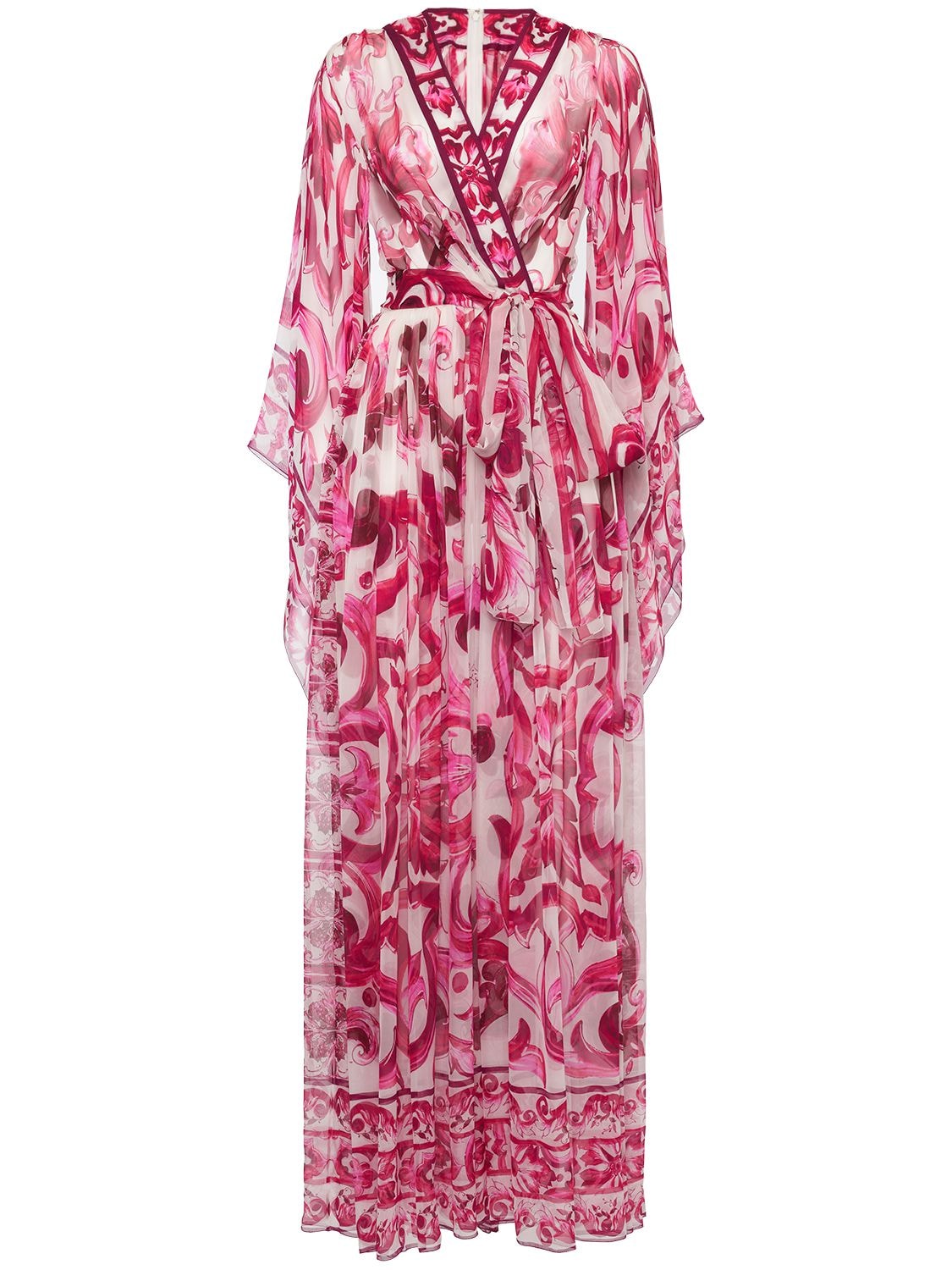 Maiolica Print Silk Chiffon Long Dress - DOLCE & GABBANA - Modalova