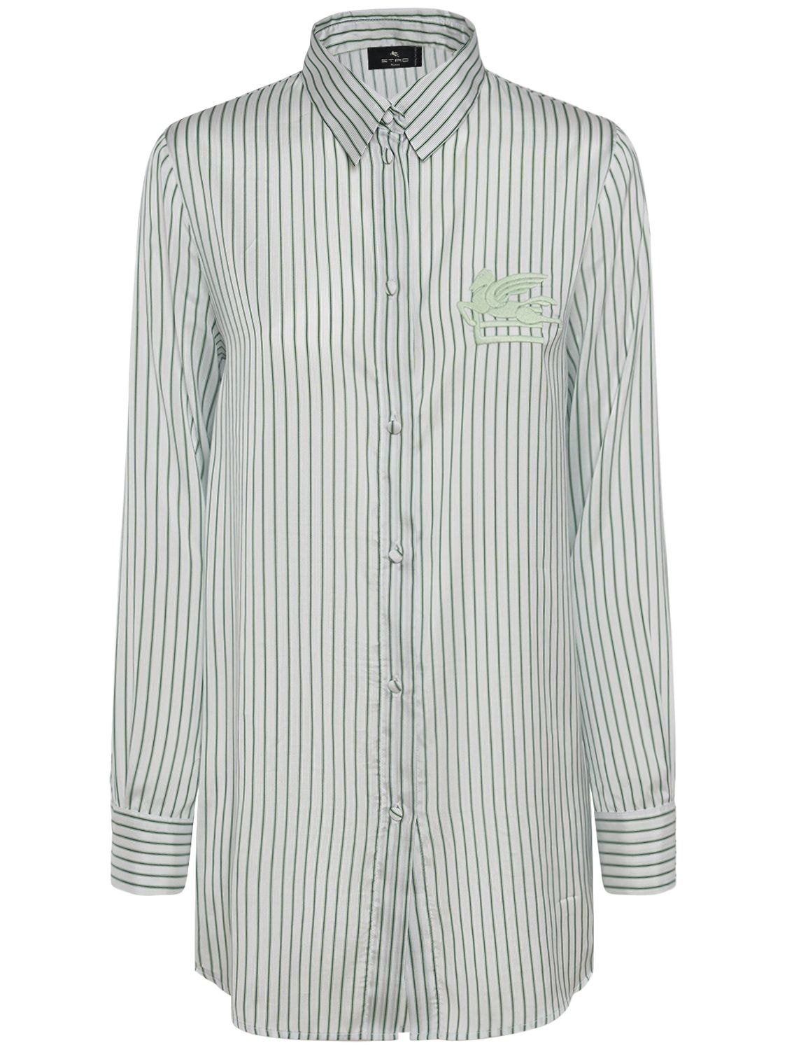Oversized Cotton Poplin Shirt W/logo - ETRO - Modalova