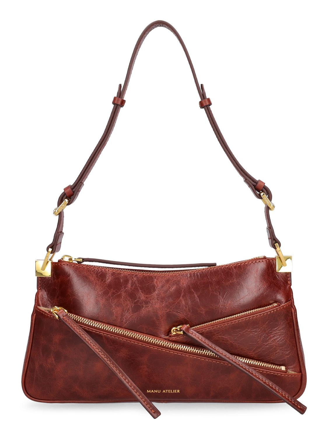 Leather Shoulder Bag W/ Zip Details - MANU ATELIER - Modalova