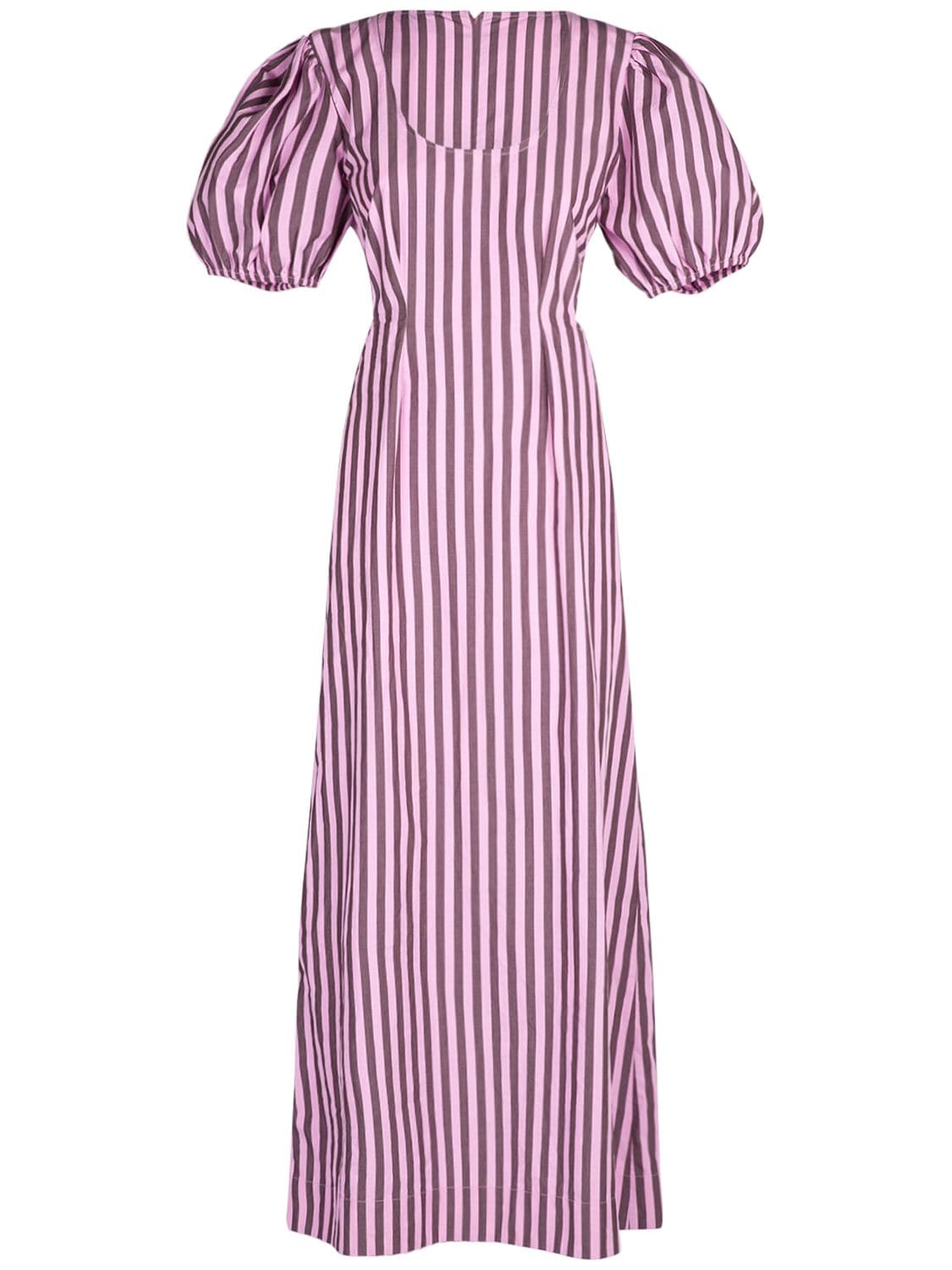 Striped Cotton Cutout Midi Dress - GANNI - Modalova