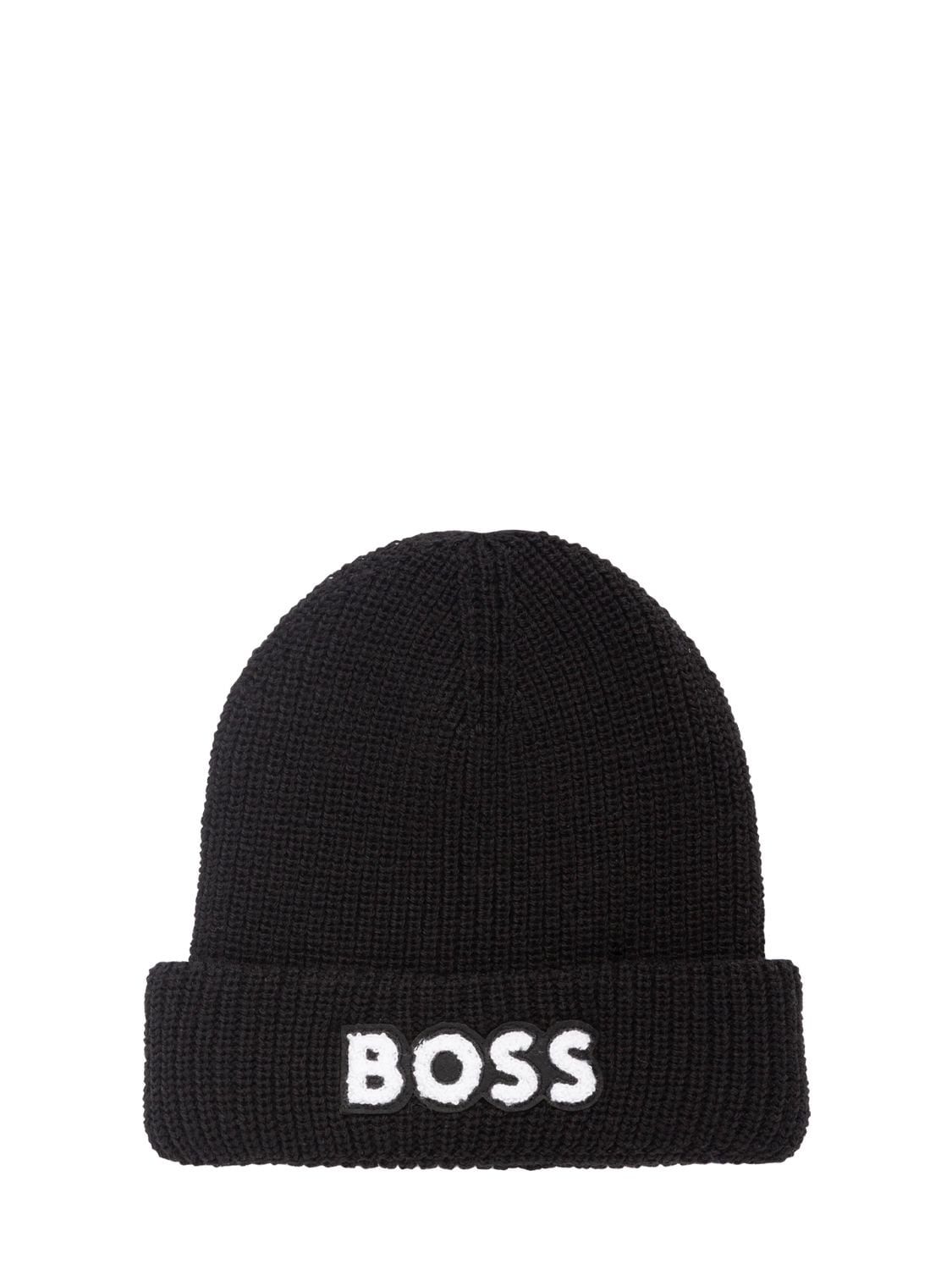 Logo Patch Knit Beanie Hat - BOSS - Modalova