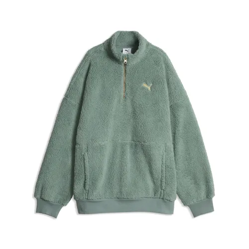 Sherpa Half Zip Oversized Sweatshirt Damen, Kleidung, GrÃ¼n, S - PUMA - Modalova