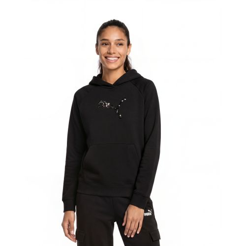Felpa con cappuccio e paillettes Essentials da donna, Abbigliamento, Nero, S - PUMA - Modalova