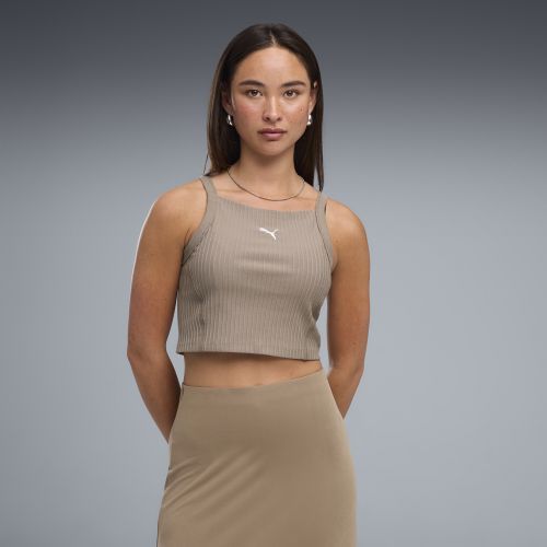 Essentials Ribbed Tight Crop Top Women in Beige | Size Large - PUMA - Modalova