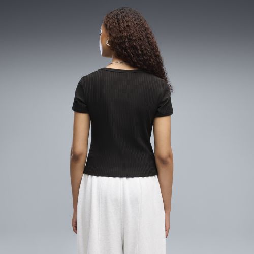 T-shirt aderente a coste Essentials da donna, Abbigliamento, Nero, XS - PUMA - Modalova