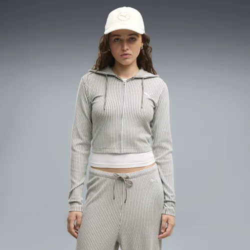 Essentials Ribbed Full-Zip Slim Hoodie Women in Beige () | Size Large - PUMA - Modalova