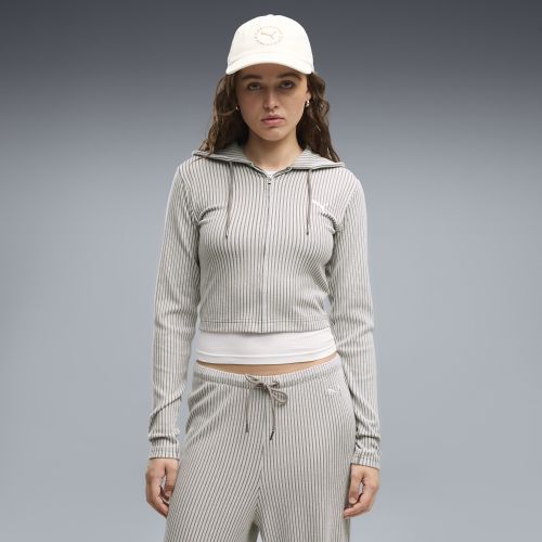 Essentials Ribbed Full-Zip Slim Hoodie Women in Beige | Size Large - PUMA - Modalova