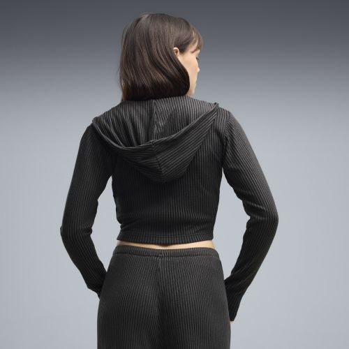 Sudadera con capucha Essentials Ribbed Full-Zip Slim para mujer, Ropa, Negro, S - PUMA - Modalova