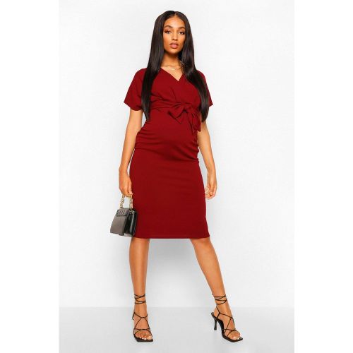 Vestido Premamá Midi Ajustado Cruzado Con Atadura En La Cintura - boohoo - Modalova