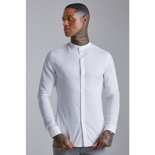 Camisa Reciclada De Manga Larga Ajustada Al Músculo Con Cuello Mao - boohoo - Modalova