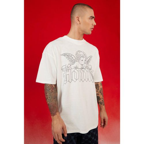 T-shirt oversize con stampa di angelo e girocollo esteso - boohoo - Modalova