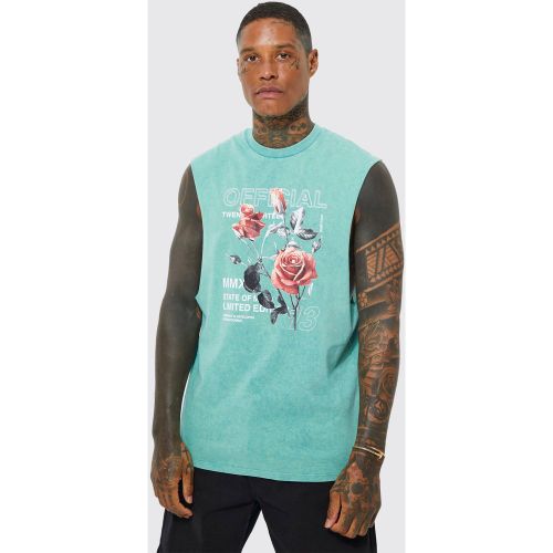 Washed Rose Graphic Drop Armhole Tank - boohoo - Modalova
