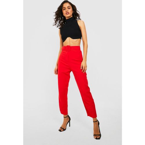 Pantalón Ajustado De Pernera Recta Con Cinturón Ancho Con Hebilla - boohoo - Modalova