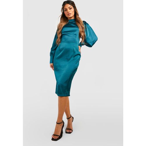 Vestido Midi De Raso Con Cuello Alto Y Mangas Blusón - boohoo - Modalova