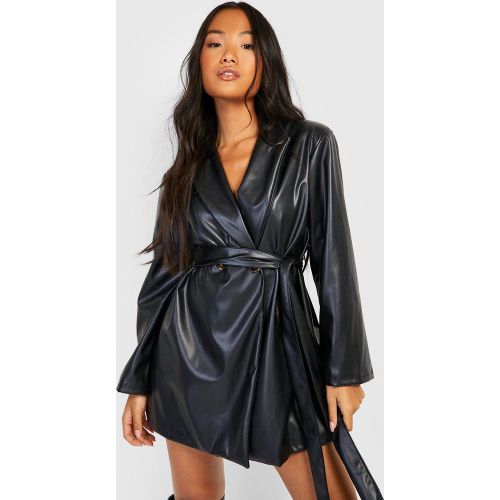 Vestido Americana Petite De Cuero Sintético Con Cinturón - boohoo - Modalova