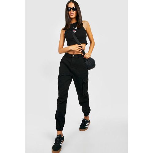 Pantaloni tuta Cargo a vita alta in denim - boohoo - Modalova