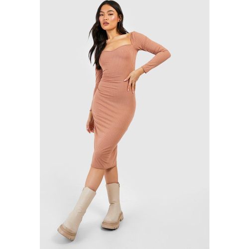 Vestido Midi De Canalé Con Escote De Corazón - boohoo - Modalova