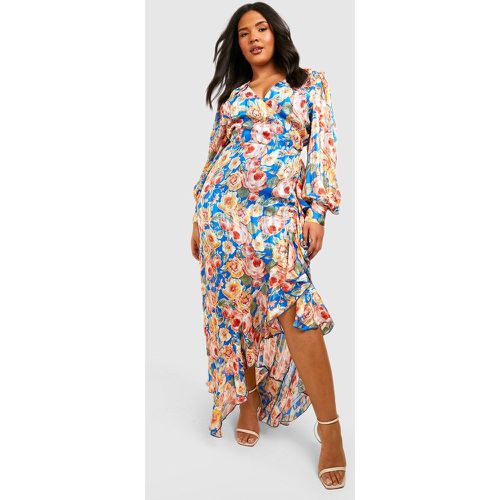 Vestito scaldacuore maxi Plus Size a fiori con arricciature - boohoo - Modalova