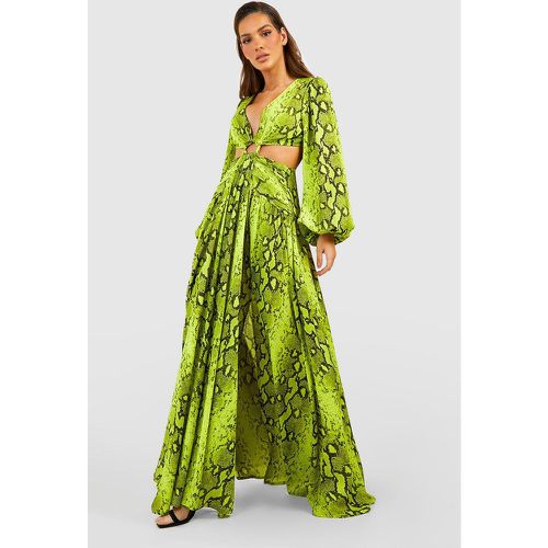 Vestito maxi in pelle di serpente con cut-out in colori fluo - boohoo - Modalova