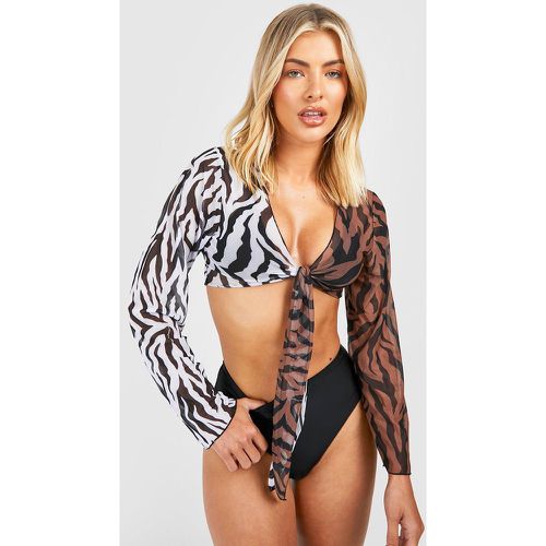 Set bikini in 3 pezzi misti zebrati & camicia imbottita - boohoo - Modalova