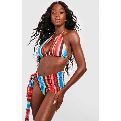 Set bikini imbottito in 3 pezzi a righe & pareo - boohoo - Modalova