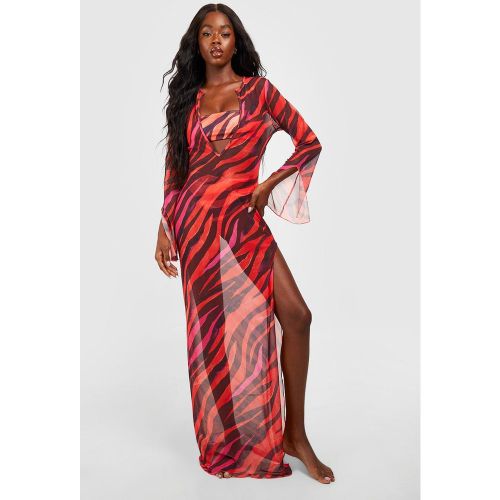 Tunica maxi copricostume da mare zebrata rossa - boohoo - Modalova