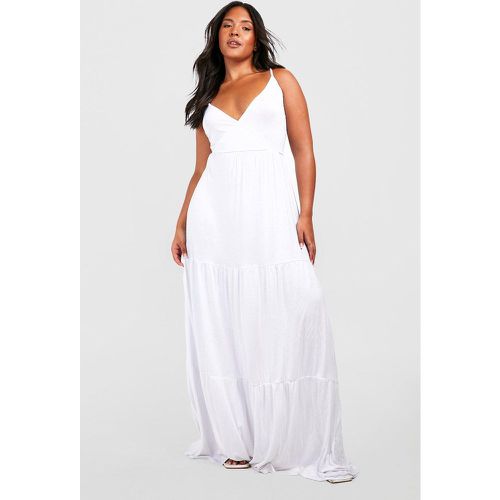 Vestito maxi Plus Size in jersey con spalline e balze - boohoo - Modalova