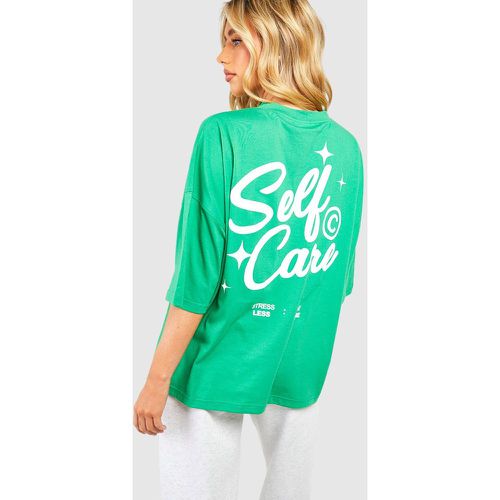 T-shirt con slogan Self Care, Verde - boohoo - Modalova