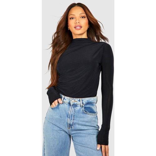 Top Tall Fruncido Ceñido De Tela Doble Con Cuello Alto - boohoo - Modalova