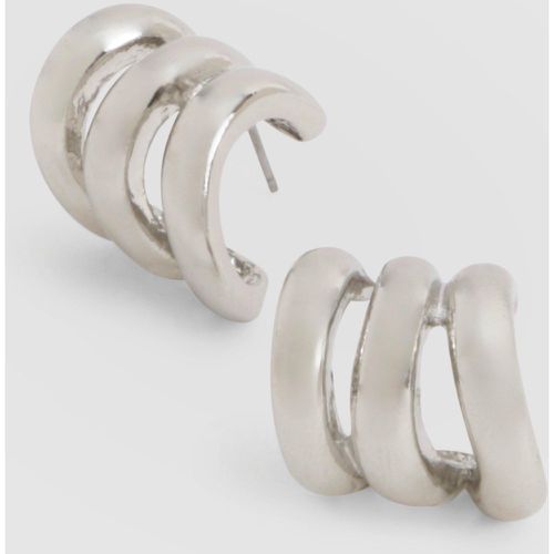 Silver Triple Hoop Earrings, Gris - boohoo - Modalova