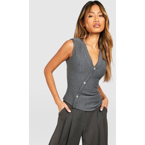 Stripe Asymmetric Waistcoat, Grigio - boohoo - Modalova