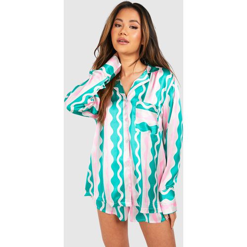 Wavy Print Oversized Short Pyjama Set - boohoo - Modalova