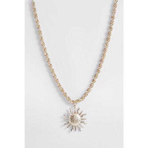 Rope Detail Sun Necklace, Metallics - boohoo - Modalova