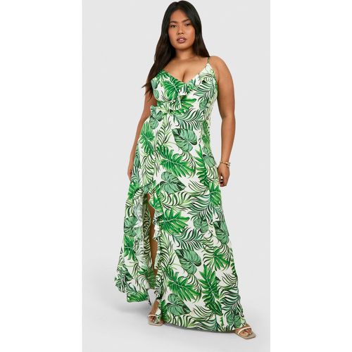 Vestito maxi Plus Size con stampa tropicale, spalline e spacco - boohoo - Modalova