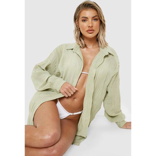 Camicia da mare oversize effetto goffrato increspato - boohoo - Modalova