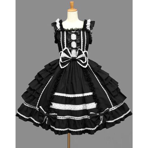 Sweet Lolita Dress JSK Rococo Pink Cotton Lace Bow Ruffled Layered Lolita Jumper Skirt - milanoo.com - Modalova