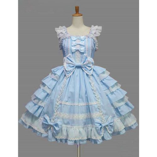 Sweet Lolita Dress JSK Rococo Pink Cotton Lace Bow Ruffled Layered Lolita Jumper Skirt - milanoo.com - Modalova